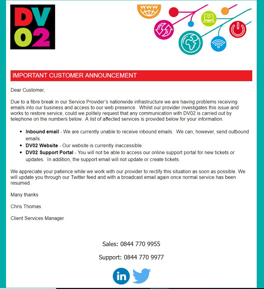 Important Announcement for anyone trying to get in touch with DV02