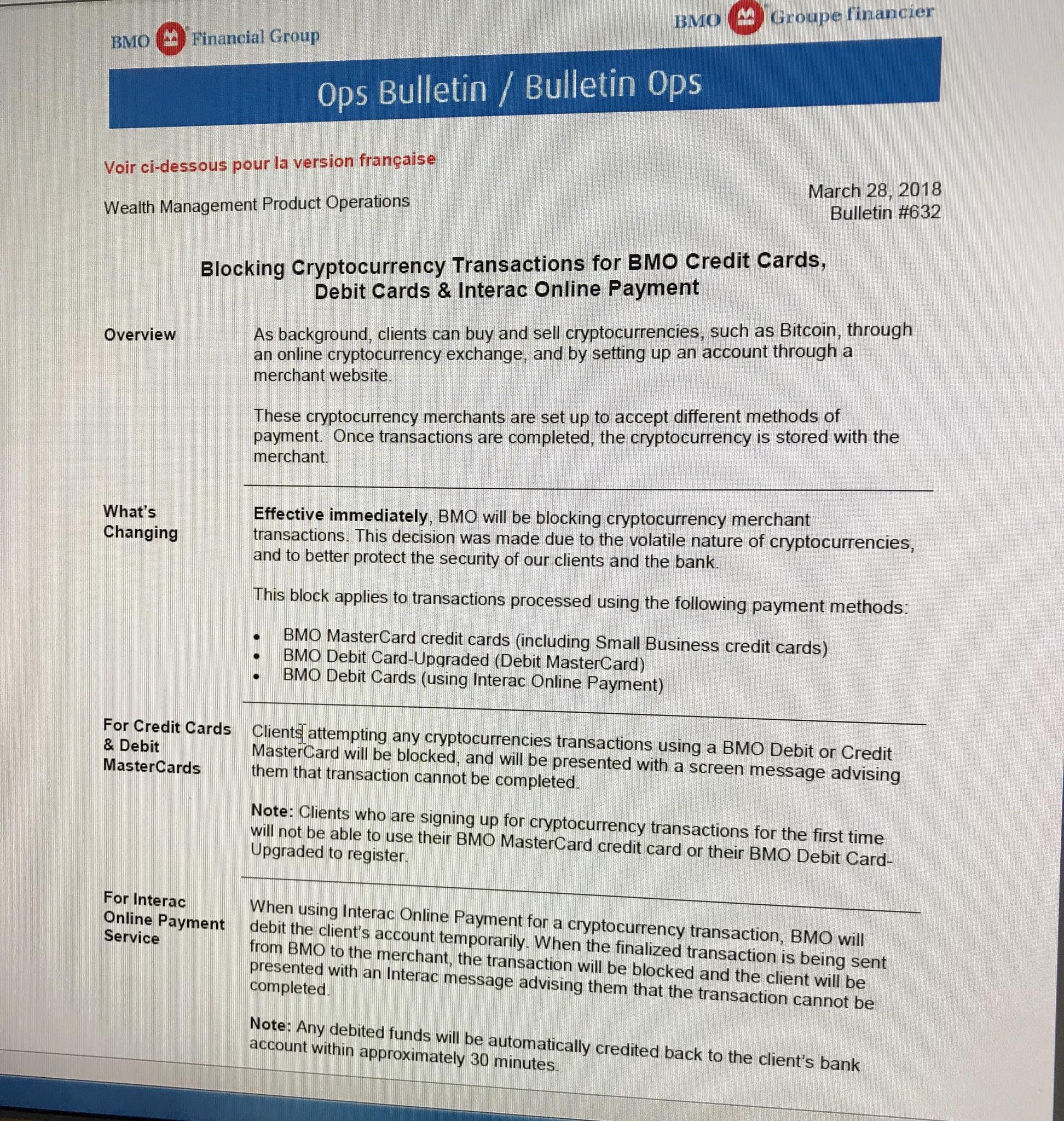 Bankxrp On Twitter Bmo Bank Of Montreal Blocking All Cryptocurrency Transactions Credit And Debit Taking Away The Freedom To Decide What To Do With Their Own Money But Going To The Casino And Spending 100k With A Chance Of 90 Of Loosing Is Ok