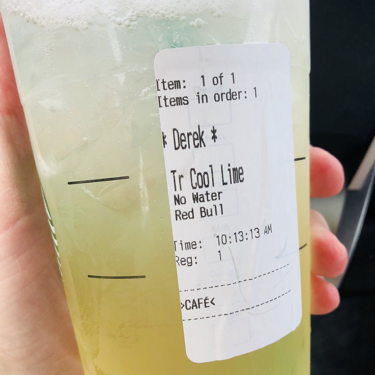 DerekJLolar's tweet photo. Second one of of the day. Might die. #SFRedBull #LimeEdition #ToBeAPartner @Starbucks https://t.co/bwHuj09RB9