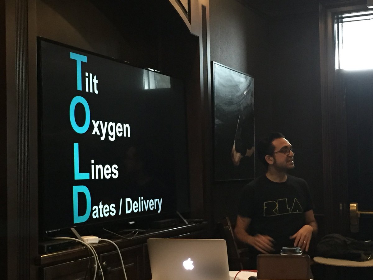 DoplrUltraShawn's tweet photo. @CriticalCareNow dropping some wisdom on critically-ill pregnant pt Tilt to left, Lots of O2 but avoid NIV, big lines above diaphragm, estimate dates/call OB. #resusfest2018 https://t.co/qKYGIx3jfq