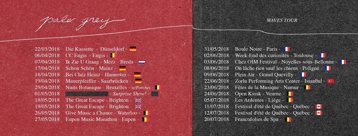 🚐🎸🌍Dear friends🚐🎸🌍!!
We'll be touring a lot these upcoming months.
Come to say hi! 🇧🇪🇳🇱🇩🇪🇬🇧🇨🇵🇹🇷🇨🇦
First time in Turkey, Canada!
Tickets here => goo.gl/8FTsBw