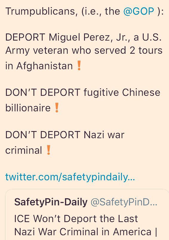 CorbieCrow's tweet photo. @Mjcrjdrvrsoonrf I hate to think this, but some people may not “get it”, not you of course, but others:
🗽
🇺🇸NORMAN🇺🇸
@PTSDandYOU 

WAS A P.O.W.
IN NAZI GERMANY
DURING WWII❗️

@SenPatRoberts
@JerryMoran 
@RepKevinYoder

WHY DID YOU DEPORT VETERAN(S), like #MiguelBelongsHere , &amp; NO NAZIS❓ https://t.co/6hJvcE6v9v