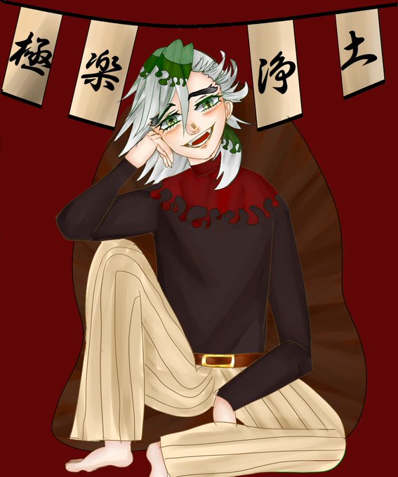 らいさんがTwitterに投稿した童磨(鬼滅の刃)のイラスト。
