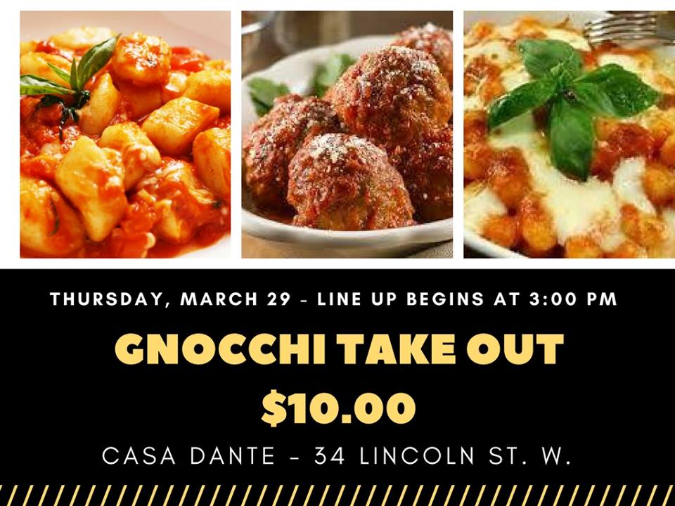 Gnocchi Take Out tonight  March 29. Get some extra sauce and meatballs for your Easter celebrations.