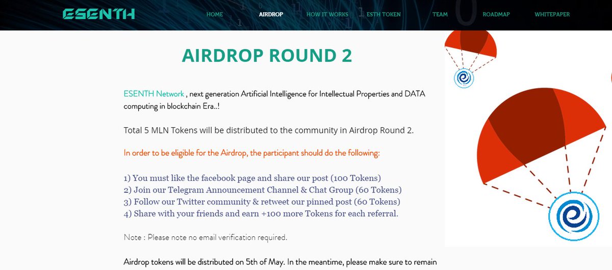airdropexclusiv's tweet photo. #Airdrop 📢📢 ### Exclusive #ESENTH Round 2 Airdrop ###📢📢
@EsenthNetwork is airdropping 5,000,000 $ESTH to the community
1 Register https://t.co/RcvXp5tDKT
2 Add ETH adress and Email
3 Complete easy social media task to get more #tokens
#AirdropAlert #Crypto #giveaway #ICO https://t.co/54TH8cEFVJ