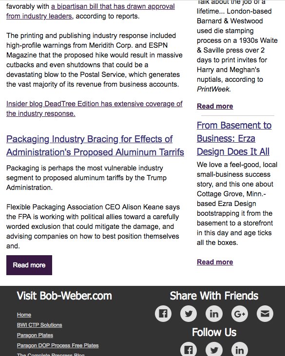 BobWeberInc's tweet photo. This month in BWI's newsletter features content from @PIConnects, @PrintMediaCentr, @DeadTreeEdition, covering the dreaded postage rate hike, potential for #print in the legal marijuana biz, aluminum tariffs &amp; more! Don't miss the next 1! Subscribe here: https://t.co/D8LpW8EdLm https://t.co/CjiPk2t84w