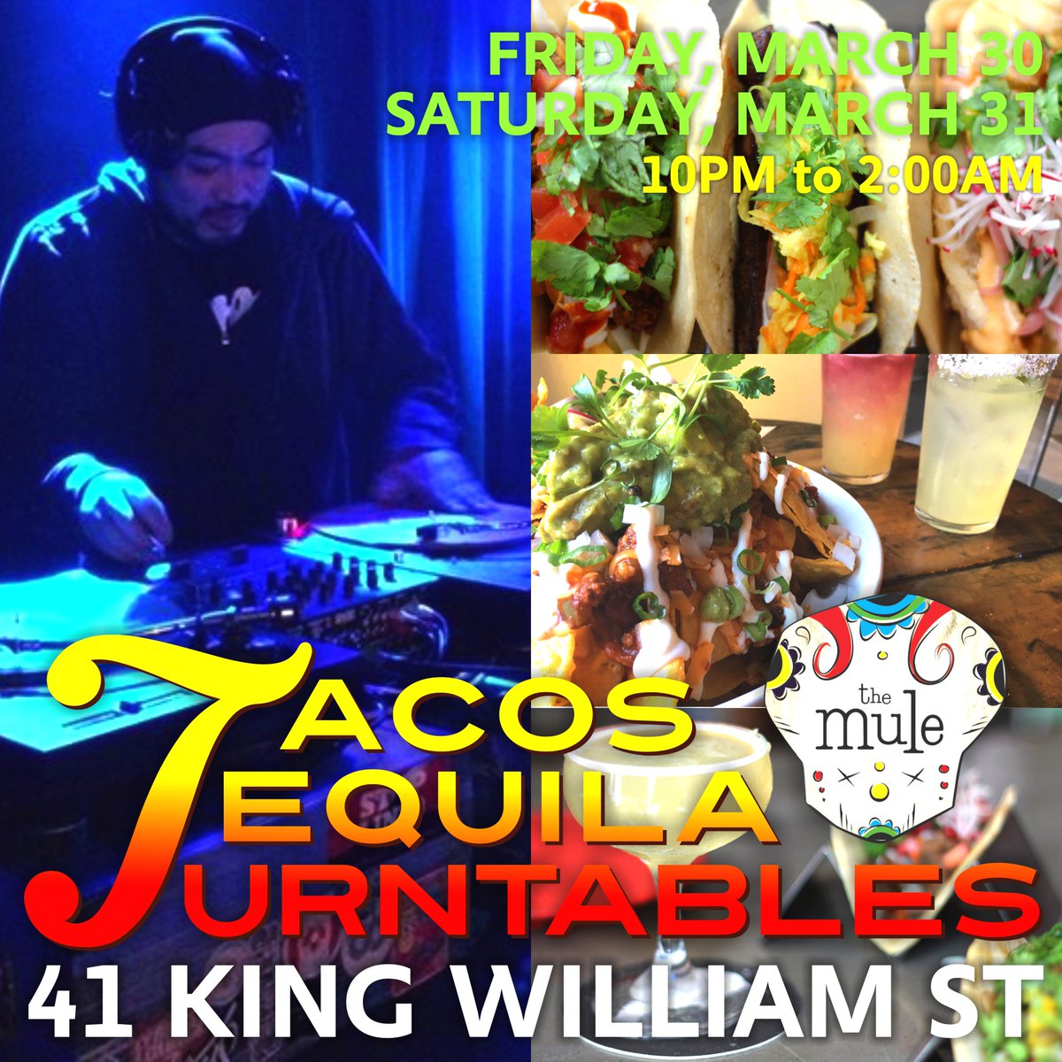 heresdjmark's tweet photo. I'm taking a rare weekend off from DJ duties at The Mule (@TheMuleTacos), but my homie DJ Rac One (@DJRac_One) has it on lockdown! Make sure to give him some Easter weekend hip hop love, and grab yourself a taco and cocktail at the same time! -DJ Mark https://t.co/j0WqIkySTh