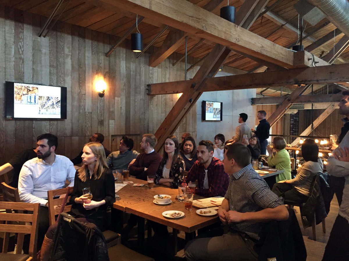 GlotmanSimpson's tweet photo. #GS project spotlight night at the #SaltBuilding, learning about the historic restoration that went into this incredible Vancouver landmark! Special thanks to the team at @CRAFTbeermarket for hosting us! #GSers #GlotCity #GSengineers #structuralrestoration https://t.co/z1RPezZG23