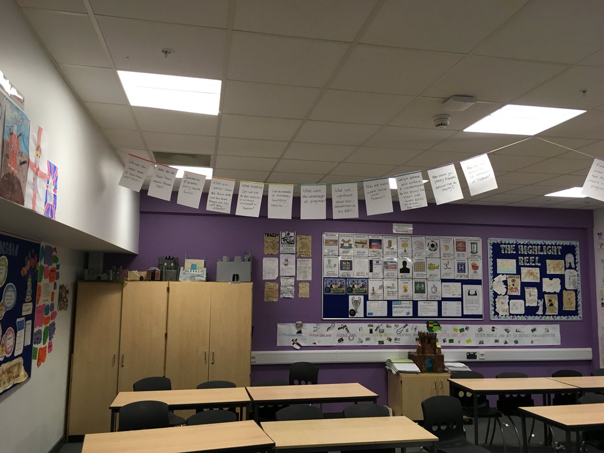 MrMarsham's tweet photo. My use of coloured straws to make Blooms style GCSE History revision question bunting for my classroom as my entry to @Bedford_Academy #poundlandpedagogy competition using cheap everyday objects to support Teaching & Learning #pedagoofriday #plenaries #makerevisionfun https://t.co/KGNPOnPLUH