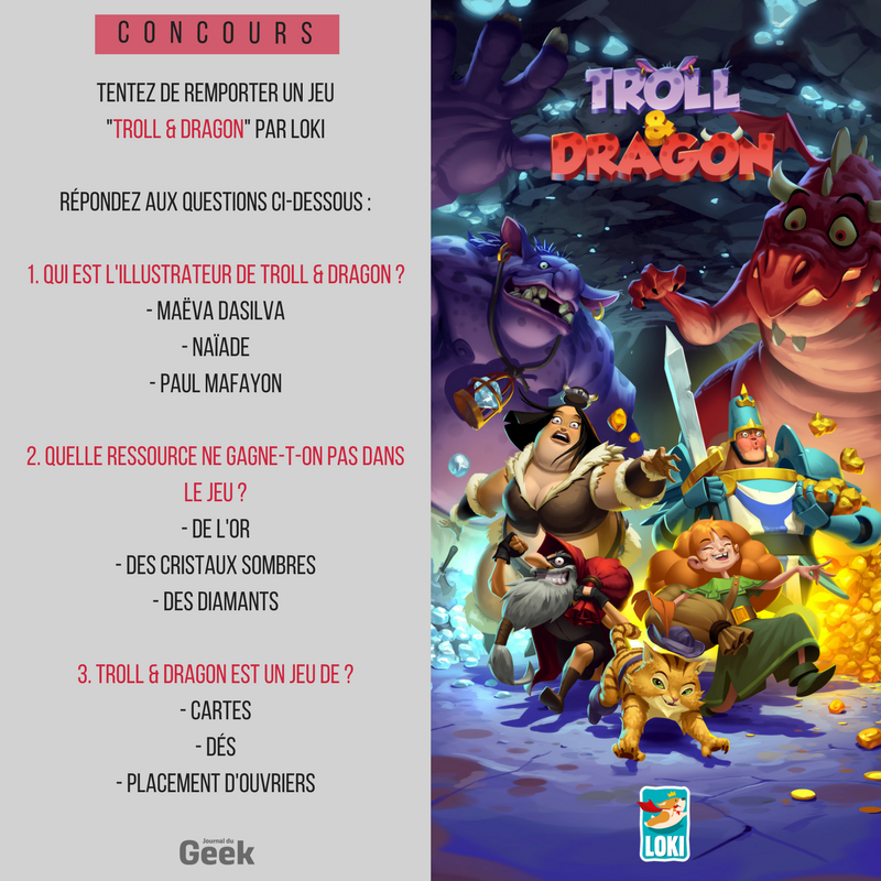 JournalDuGeek's tweet photo. [#CONCOURS] 
Tentez de gagner le jeu Troll &amp; Dragon de l'éditeur Loki 🎲
Pour participer : 
- Répondez aux questions sur le visuel. Vous trouverez les réponses ici > https://t.co/q0YND6BLTh 
- RT + Follow le @JournalDuGeek 🍀 https://t.co/gat4YXhSq2