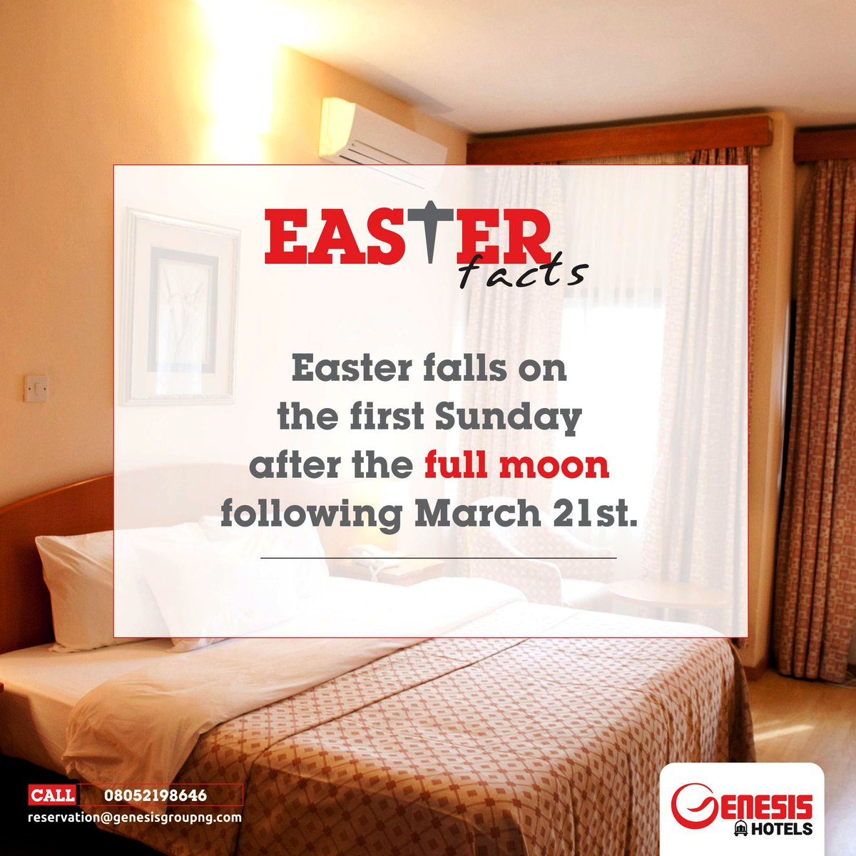 Genesishotelsph's tweet photo. Maximize your #Easter vacation experience at #GenesisHotels Port Harcourt. Email: reservation@genesisgroupng.com or call 08052198646. #DiscoverGenesis @PHTafia @Hello_PHC @LaVida_phc https://t.co/D3u15Hahka