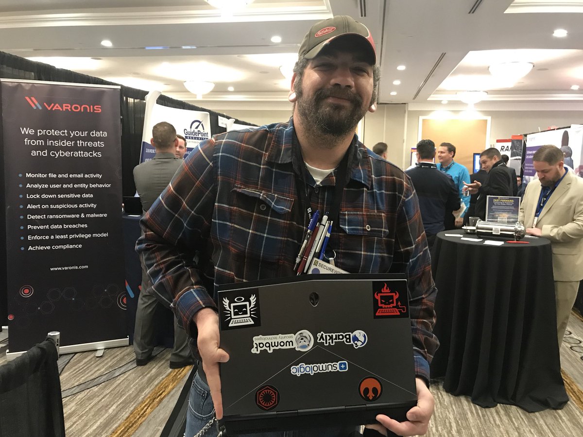 cgougler's tweet photo. David loves the @iovation stickers and already put them to good use at #SWPHI18 @Darmstrong315 https://t.co/0xEscua3Rs