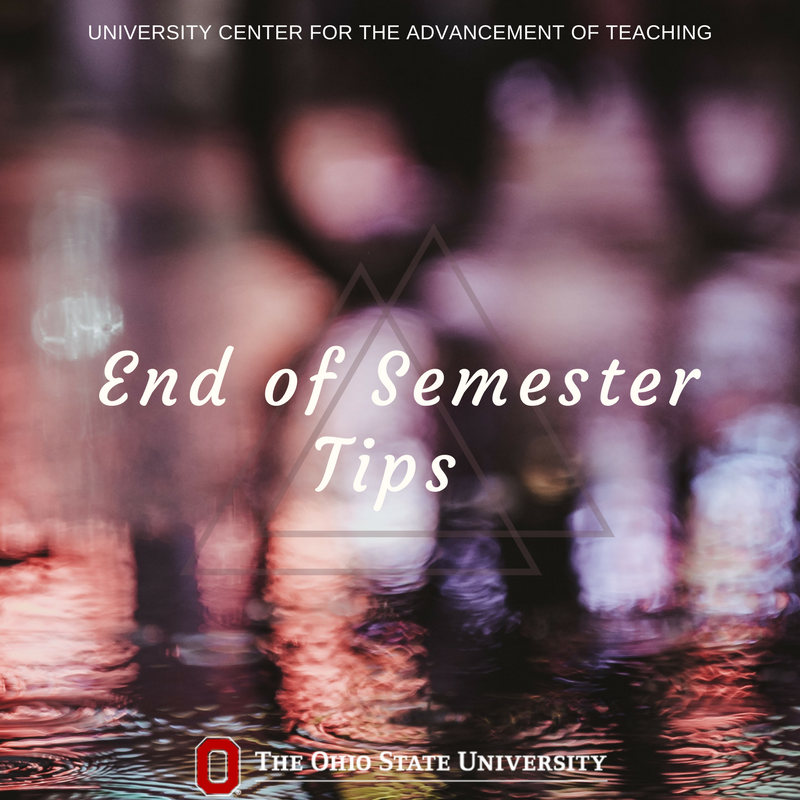 OSUDrakeInst's tweet photo. As this semester is winding down, plan ahead for next semester by organizing teaching materials you will use again. Remember also to jot down ideas for updates you'd like to make while they're still fresh in your mind. #UCATtips https://t.co/tbgAHFoBMG