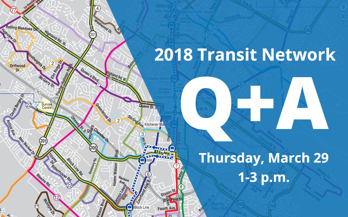 GRT_ROW's tweet photo. We'll be answering your questions about our 2018 network from 1-3 pm today! Wondering how your bus route is changing? What's happening with your stop? Tweet your question using #GRTnetwork! https://t.co/FXRZB6uM8x
