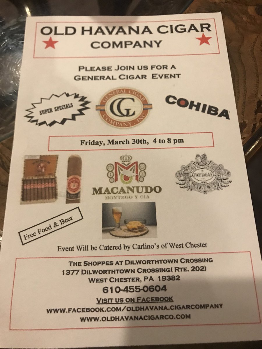 Tomorrow specials on all General Cigar Products. Start at 4:00 hope to see you tomorrow.