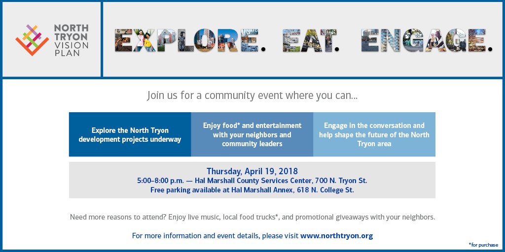 Want to learn more about the #NorthTryon Vision Plan? Join us for a free community event Apr 19 in #uptownCharlotte. #NTryonCONNECT bit.ly/2GBZx4u