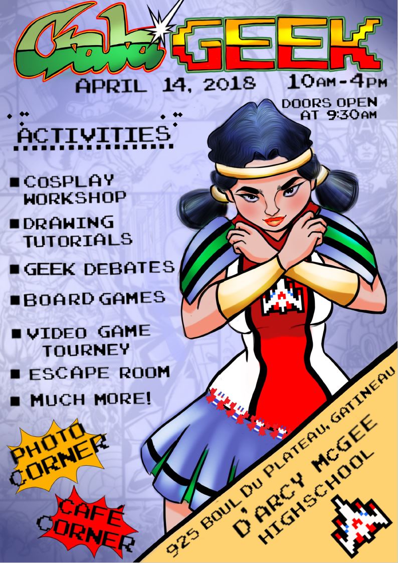 D'Arcy McGee students have been very busy putting together a mini "Comic-Con" right here in Gatineau. GalaGeek is a public event for geeks of all ages taking place Saturday April 14. Cosplay not mandatory! facebook.com/events/1511378…