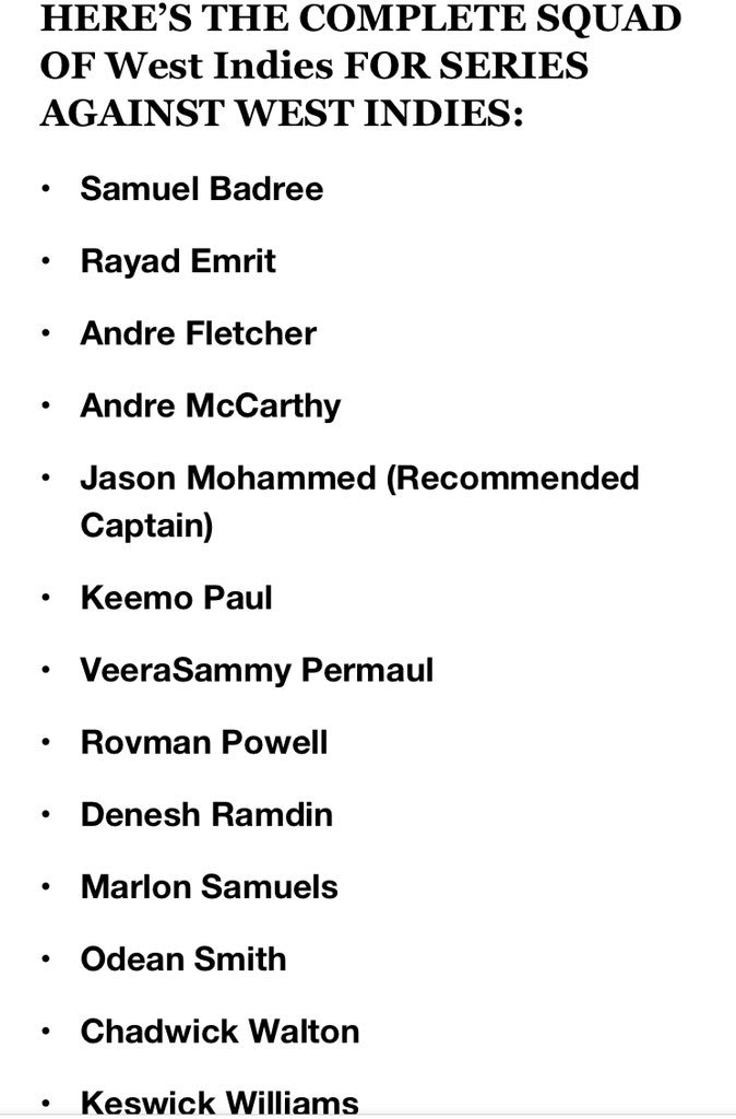 Rizwan_Vance's tweet photo. The @westindies team we have been anxiously waiting
5 debutants in 13member #WISquad for #T20I series in #Karachi #Pakistan #PAKvWI https://t.co/kW3i1Gfarb