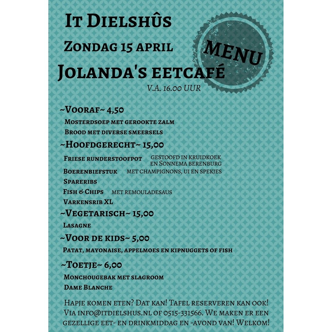 15 april, 2e editie van Jolanda's Eetcafé!