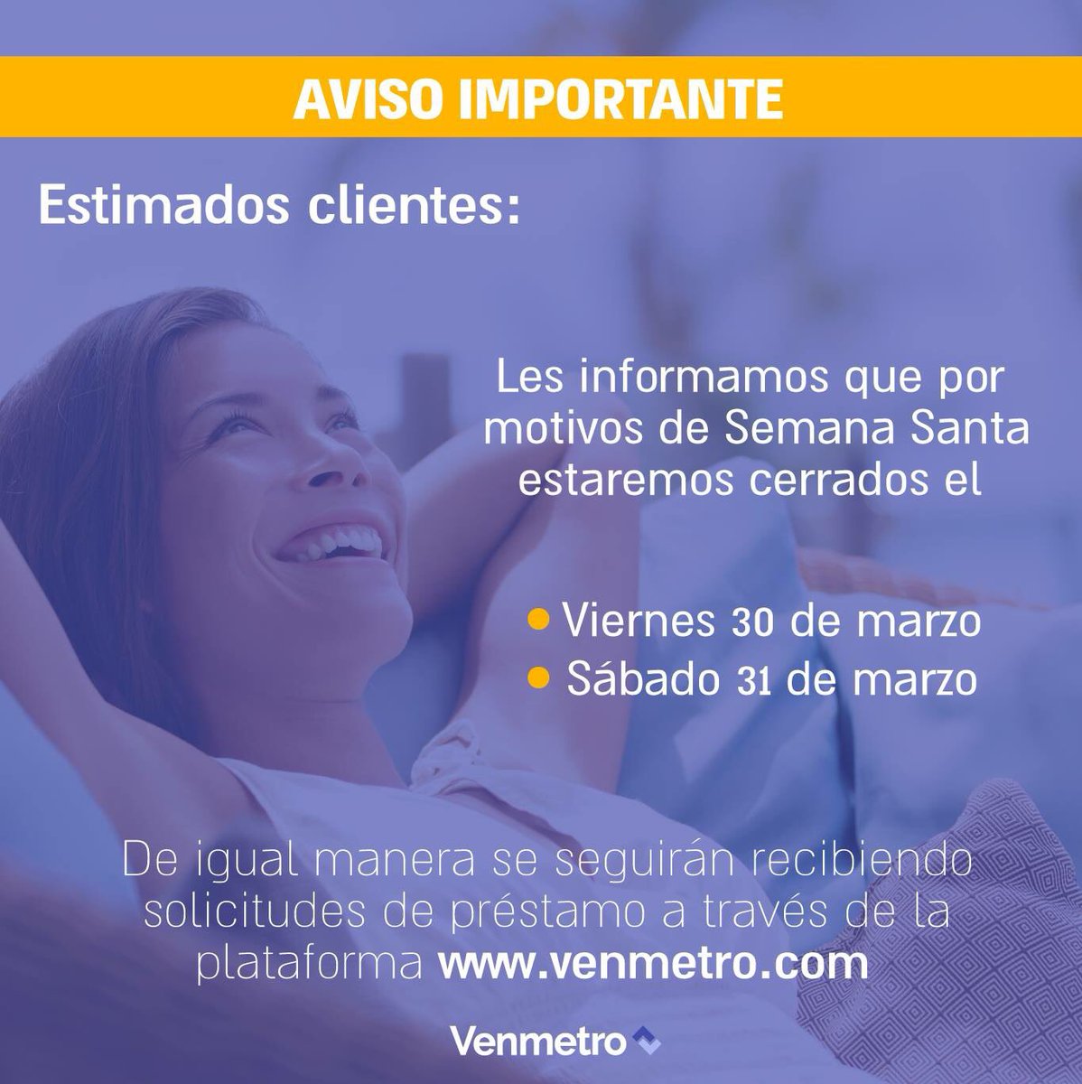 💬🕐Horario de Semana Santa: Estimados clientes, a través de este medio informamos que nuestro equipo no estará laborando los días, 30 y 31 de marzo del 2018.