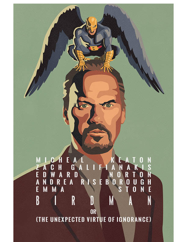 PariAdams's tweet photo. my Birdman poster made in InDesign, I got it pretty close to the original! #engl359 https://t.co/D7gw7uNQ0V