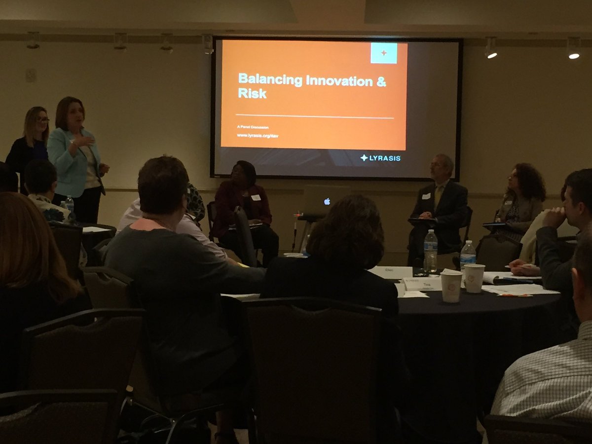 LYRASIS's tweet photo. Balancing innovation &amp; risk, a panel at #LYRASIS Leaders Forum #archives #libraries #museums #innovation https://t.co/cKGoDR9Ogf