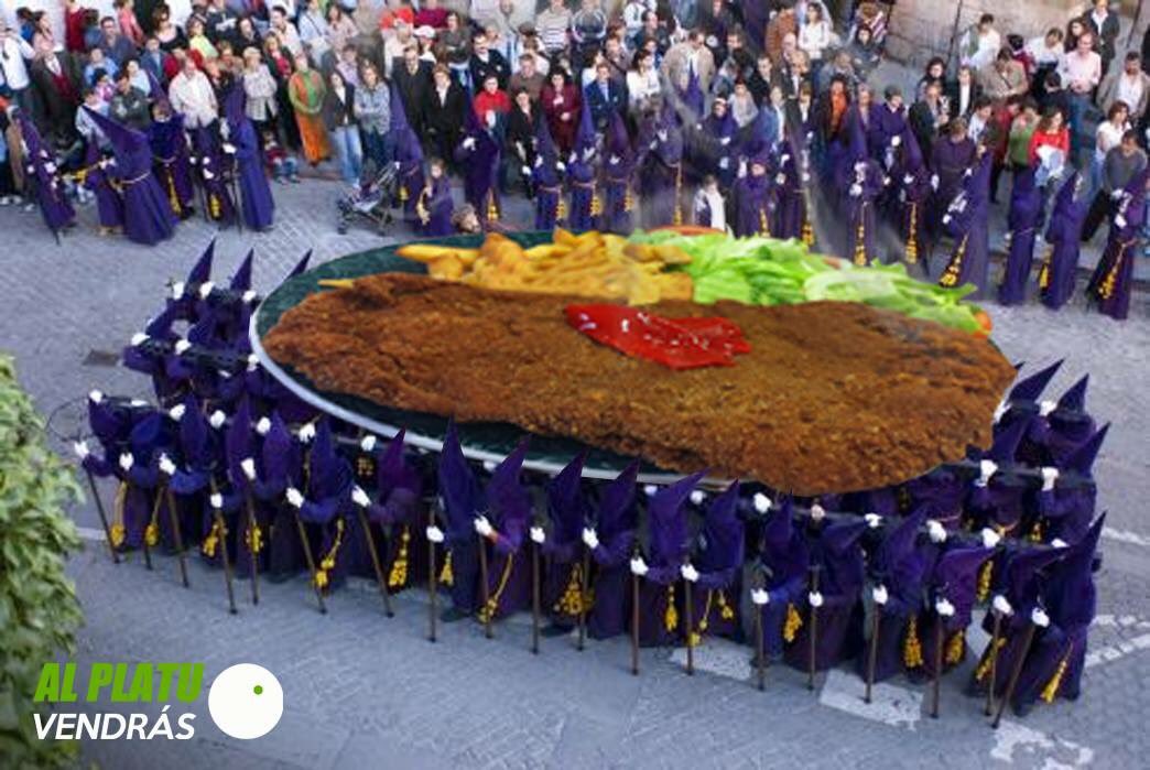 ALPLATU's tweet photo. En media horina salimos con la procesión del Santu Cachopo del Gran Poder. Llevamos un año esperando. Solo rogamos al Altísimu que nos respeten la lluvia y el colesterol... 🙏🏻 https://t.co/qLmCC0Wawx