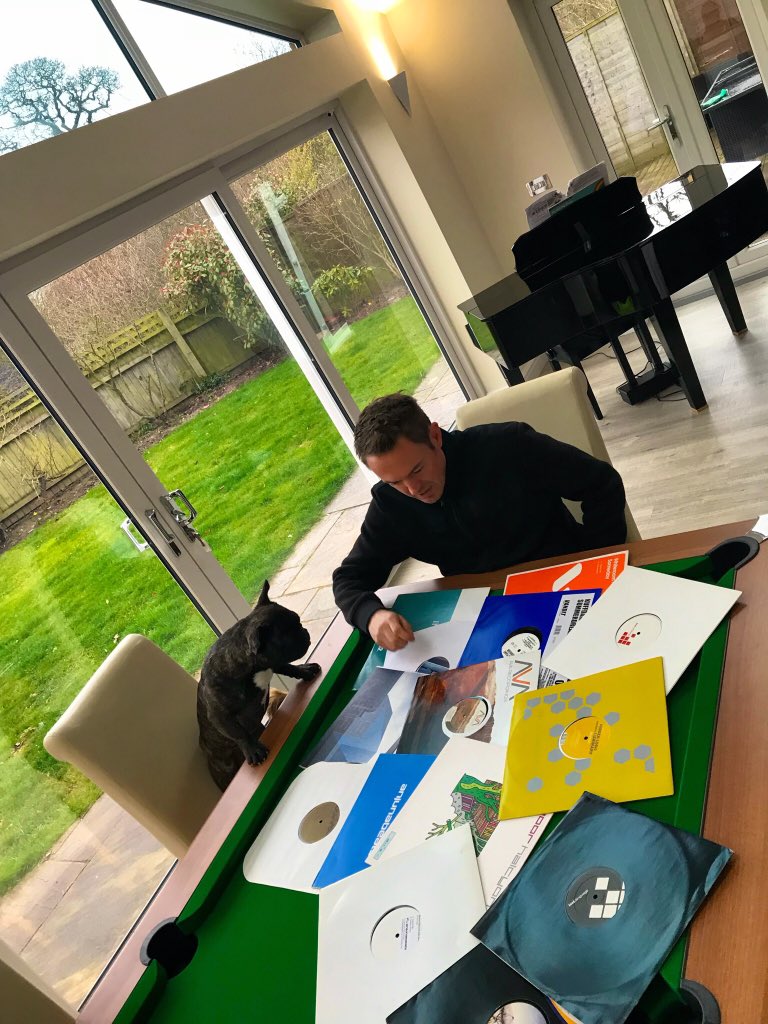 DJAndyMoor's tweet photo. Getting a second opinion on what tunes to play tomorrow night at #WaxFormat 🐶😊. 
#trancedog #vinyl #progressivetrance #trancefamily https://t.co/EVdGRGbkIE