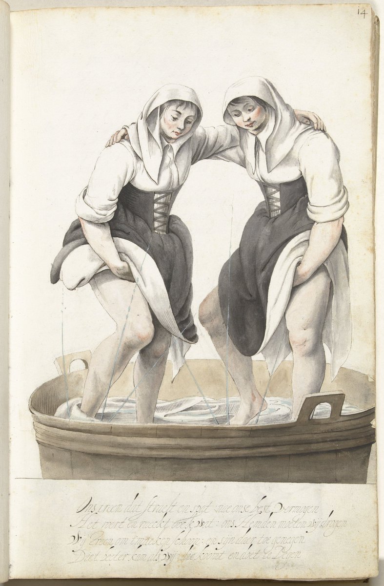 jdmccafferty's tweet image. This wonderful 1652/53 depiction of washerwomen, also giving the text of their song is by the brilliant Gesina Ter Borch, 1633-1690 - I'll be tweeting more of her wonderful images over the next while (Rijksmuseum)