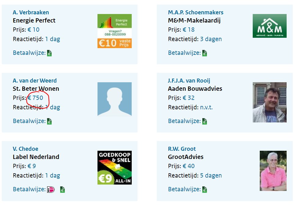 YvdCamp's tweet photo. Aanvraag Energielabel huis. Wat is dit voor poppenkast? En dan die prijzen. Van der Weerd € 750??????? https://t.co/dIedwAhYEM