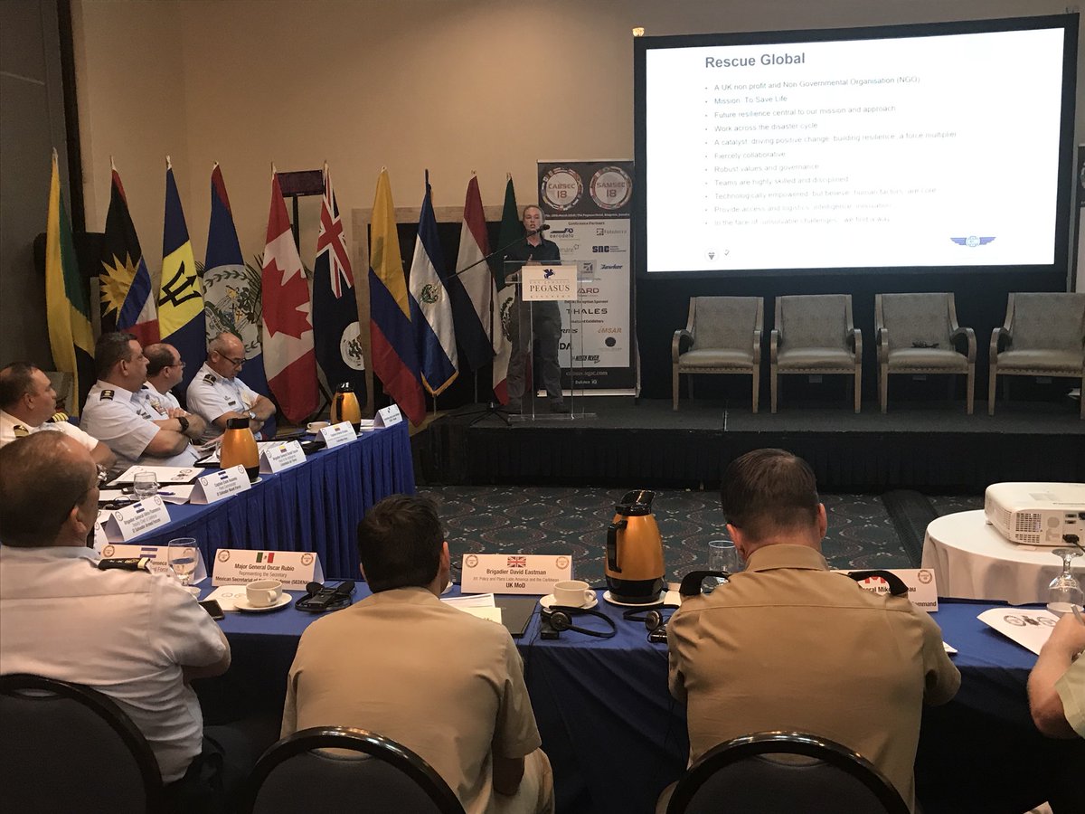 XStephenson's tweet photo. @rescueglobal Deputy CEO addressing senior military officers from the Caribbean and LATAM region @DefenceIQ #CABSEC #SAMSEC conference hosted by @JamaicaMilitary https://t.co/aXvjSREA8j