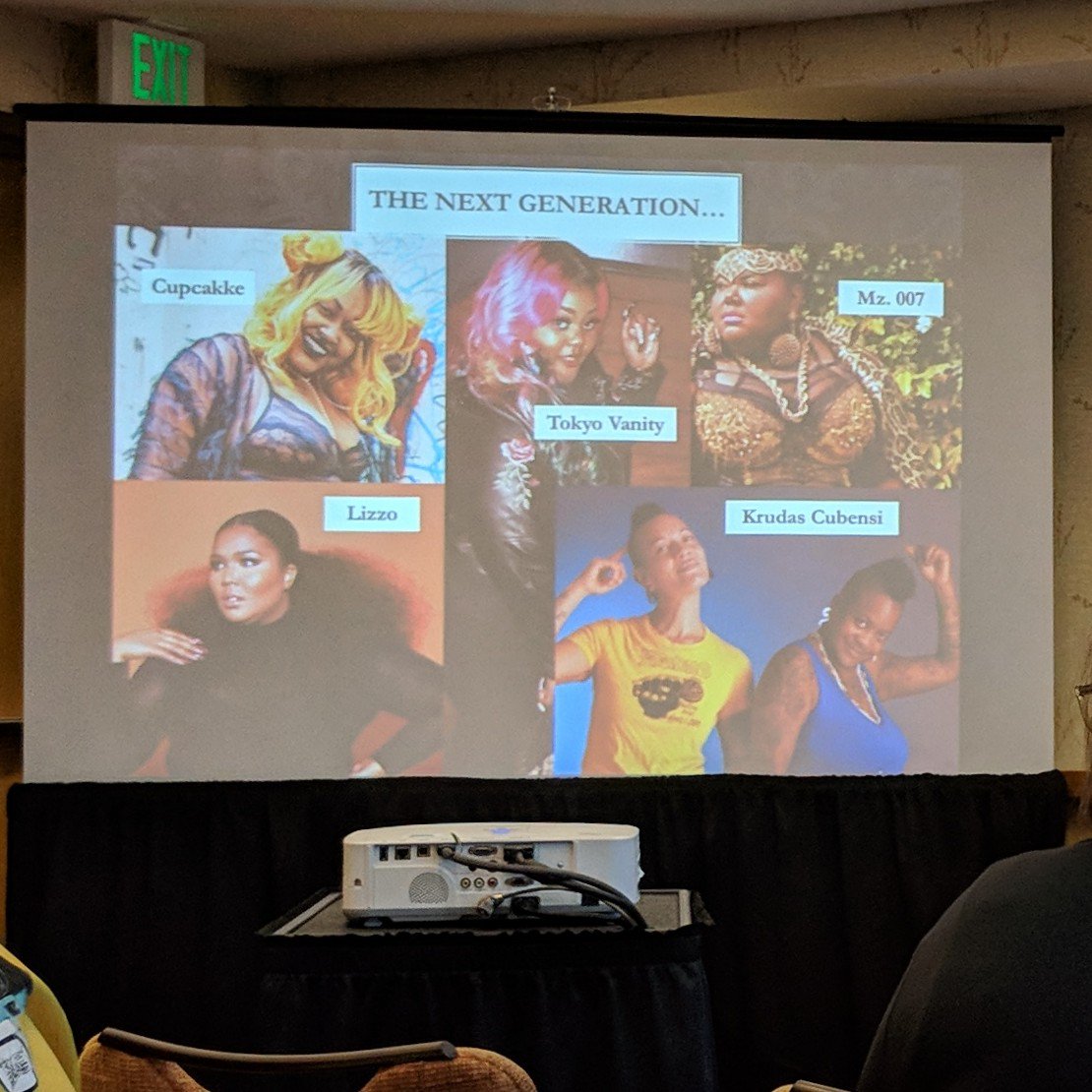 Doctor_Michaela's tweet image. From &quot;Baby Got Back: The Fat Black Matters of Race Music&quot; by Courtney J Patterson-Faye &amp;amp; Brittney Rose de Alicante at the Popular Culture Association/American Culture Association Fat Studies panels. #pcaaca #pcaaca18 #pcaaca2018
