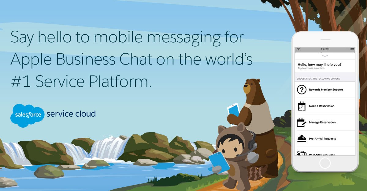 ServiceCloud's tweet photo. Excited to be supporting Apple Business Chat beta! With Salesforce LiveMessage, customers can message (not talk) with Service Agents throughout their Apple device experience - in Maps, Safari searches, and more! https://t.co/x4cpxhxb8h https://t.co/vZzxGG0E2p