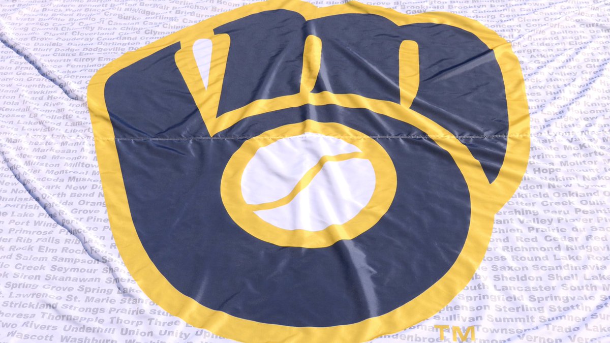 Brewers's tweet photo. Introducing the newest member of our traveling party...

This flag bears the name of every city in Wisconsin so we can carry you with us wherever go.

#ThisIsMyCrew https://t.co/c3Fhxb2Yjv