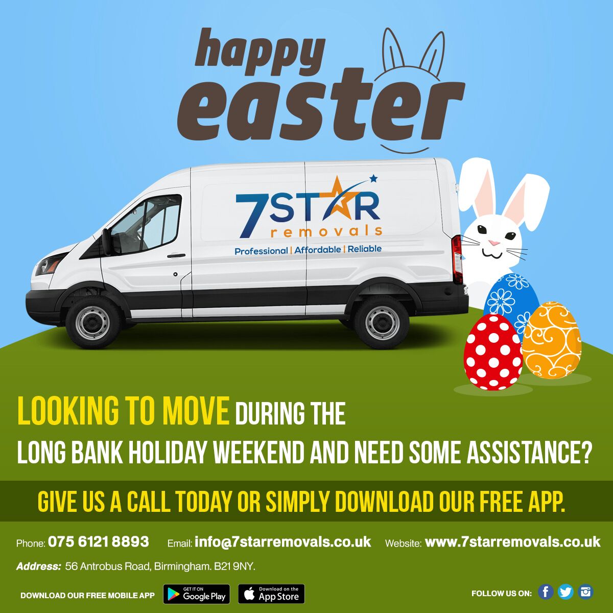 7StarRemovals's tweet photo. Happy Easter! 🐣

#7starremovals #7starservice #no1movers #domesticremoval #commercialremoval #localmoving #samedayremoval #otherremovalservice #courierservice #manwithavan #vanhire #mobileapp #easter #goodfriday #bankholidayweekend #happymoving  #london #birmingham #westmidlands https://t.co/7Mjdf6GxGe