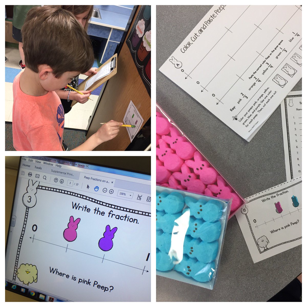 deovercash's tweet image. Peeps on a number line #fractionfun @SycamoreCreekES