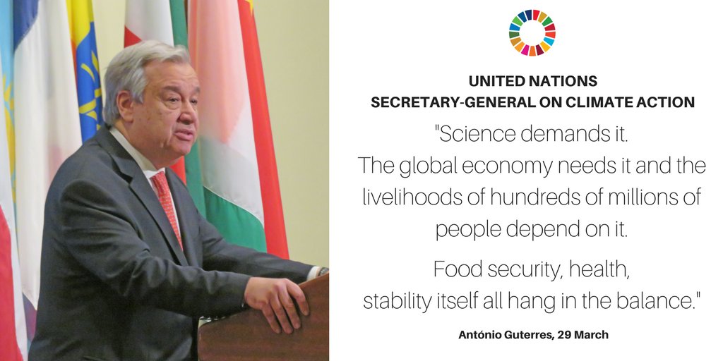"The most systemic threat to humankind remains climate change," says <a href="/antonioguterres/">António Guterres</a>. "Scientists are worried that unless accelerated action is taken by 2020, the Paris goal may become unattainable." Let's all do our part to achieve the #GlobalGoals 🌎