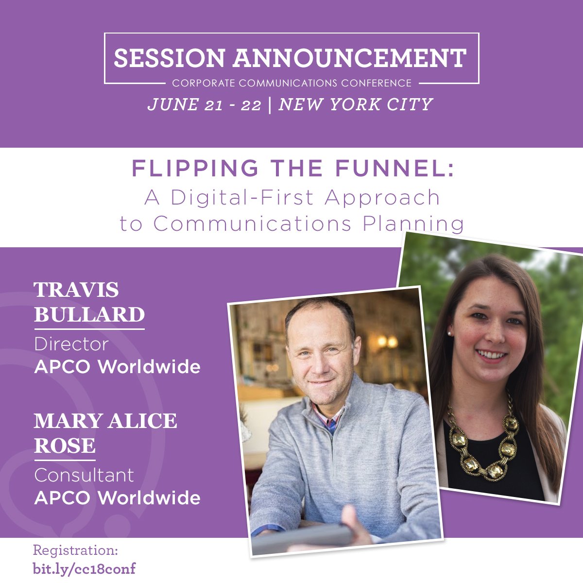 PRSACorpComms's tweet photo. #PRSACorpComms Conference #SessionAnnouncement: We are thrilled to have @tsbullard&amp; @malicerose from @apcoworldwide to discuss "Flipping the Funnel: A Digital-First Approach to Communications Planning." Join us! https://t.co/8Opq75Uq03 #PublicRelations #Marketing #Digital https://t.co/BYwUDeoBkm