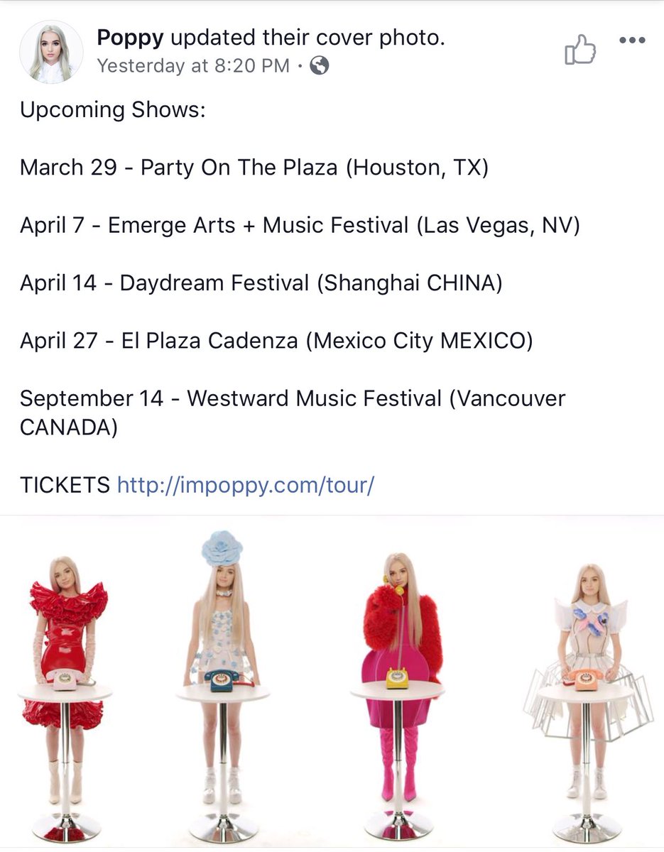 a list of upcoming poppy shows💕
