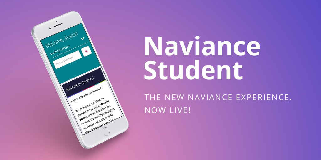 Naviance's tweet photo. Naviance Student, the new experience for students and families, is now live! Learn more: https://t.co/UMMO3JAJRz https://t.co/BKRlKZpkJJ
