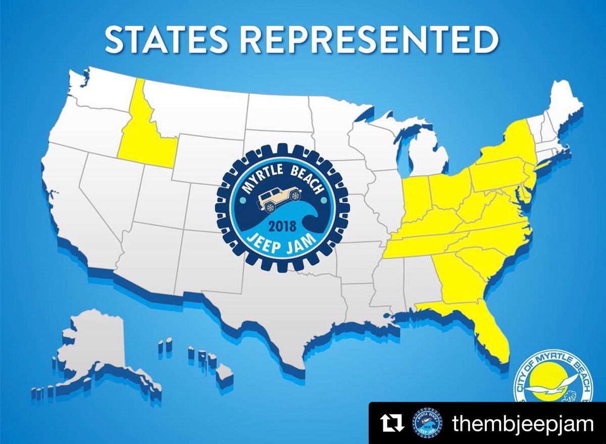 BigSnatchOffrd_'s tweet photo. Two weeks away form @thembjeepjam! Myrtle Beach Jeep Jam🏖 Get those tickets, pack those bags and get your JEEP BEACH READYYYY💯💯💯💯 Check out the Jeepers coming from all across the Nation 🙌🏼 To date, these are the states that will be represented at the Jeep Jam 😎 #JamOn https://t.co/7O5idXrLvN