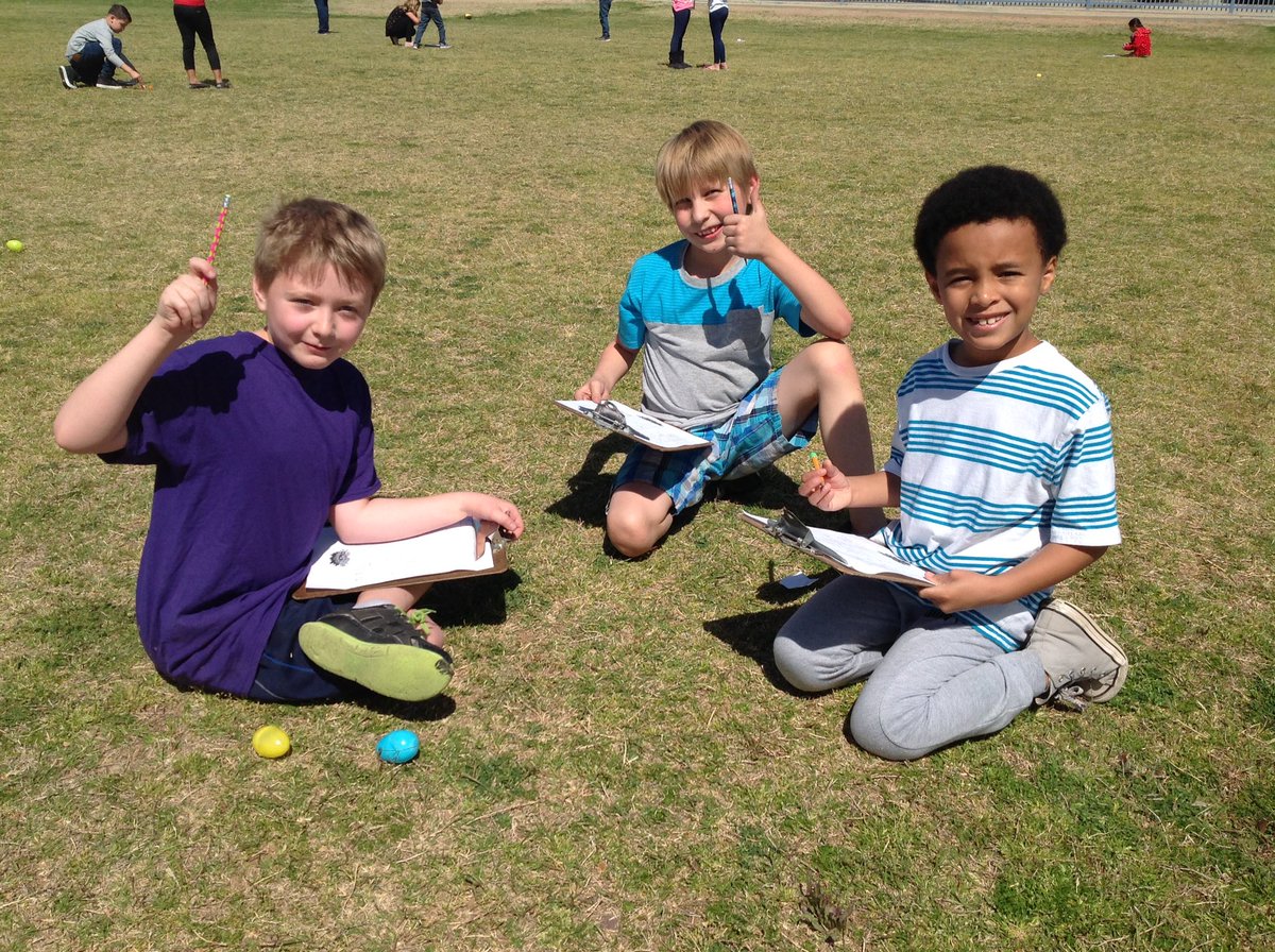 HarmonElemHawks's tweet photo. Spring is in the air....3rd graders are out on a math review egg hunt. https://t.co/psZ74pEswW
