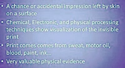 ForensicField's tweet image. ➡#Chanced #Impressons👇
👉#Fingerprints are easily deposited on suitable surfaces (such as glass or metal or polished stone) by the natural secretions of sweat from the Eccrine Glands that are present in Epidermal Ridges. These are sometimes referred to as "Chanced Impressions".
