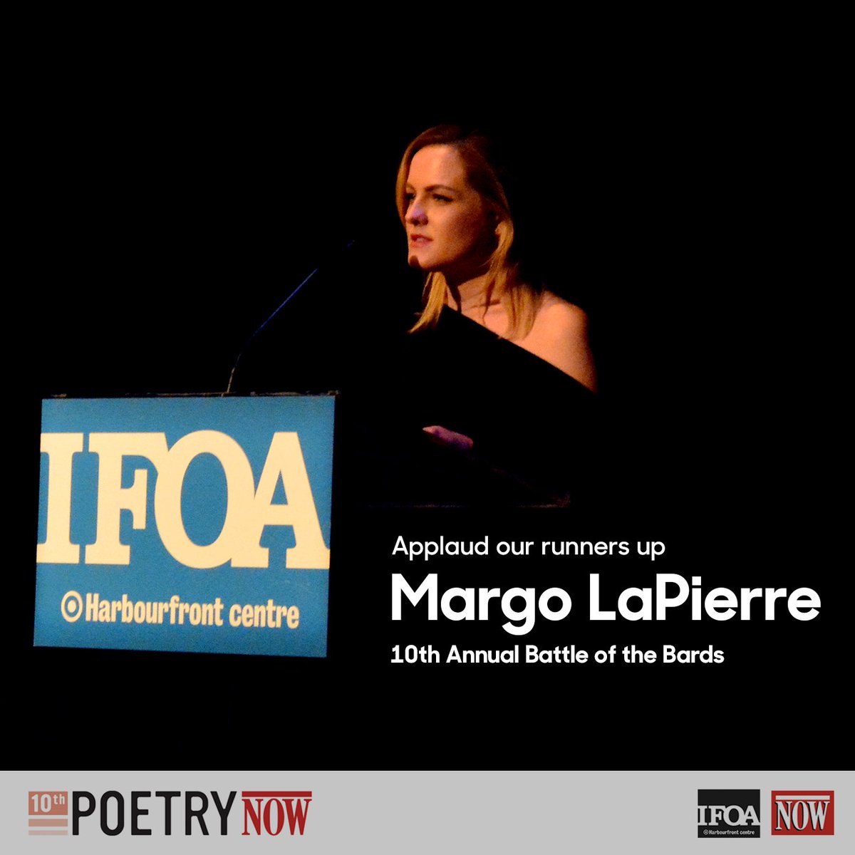 festofauthors's tweet photo. Introducing the runners up from last night’s Battle of the Bards! Congratulations to @hibbsangela, @MargoLaPierre, @karenmulhallen and @jukelip. The judges extend an honourable mention to Stéphane Bouquet! #PoetryNOW #IFOAWeekly https://t.co/JhrSXv5mox