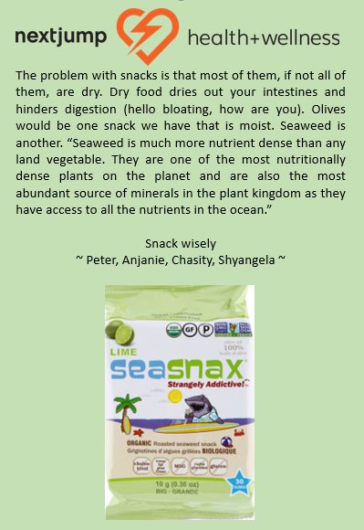 86DavidPeter's tweet photo. Try adding more moist foods into your diet. It can help with bloating and better digestion. #wellness #seaweed #snacks https://t.co/J2JGmXwWOl