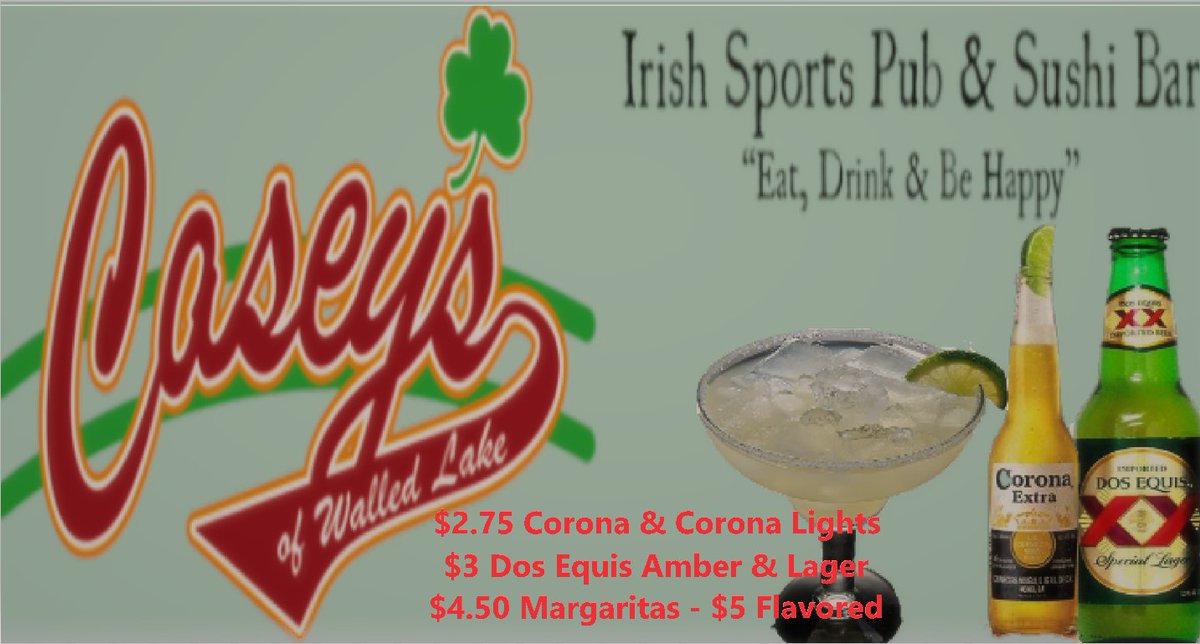 CaseysPubGrille's tweet photo. Come to @CaseysPubGrille Today!  We have: $2.75 Corona &amp; Corona Lights, $3 Dos Equis Amber &amp; Lager, $4.50 Margaritas - $5 Flavored! #CaseysofWalledLake #drink #drinklocal #Margarita #Thursday #ThursdayThoughts #Michigan https://t.co/p6nGN6rCNl