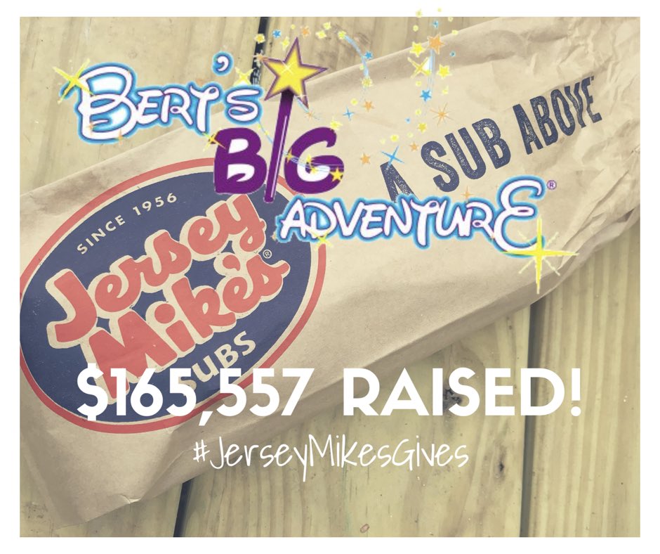 You rock #Atlanta! @JerseyMikes raised $165,000 for @BertsBigAdv yesterday! 

Nice work. That's a whole lotta sammiches. 🤤 #JerseyMikesGives