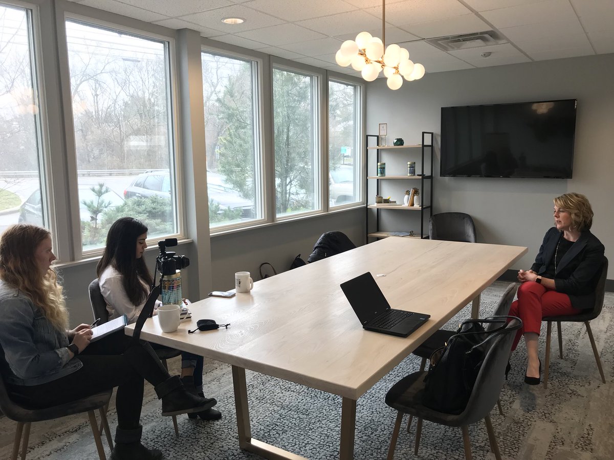 OhioWPPN's tweet photo. Our interns from @WGSST_OSU are helping Ohioans share their paid leave stories. We’re behind the scenes today filming @CAllisonRusso to talk about her own experience with paid leave #paidleavemeans https://t.co/MsJm7OWVF6
