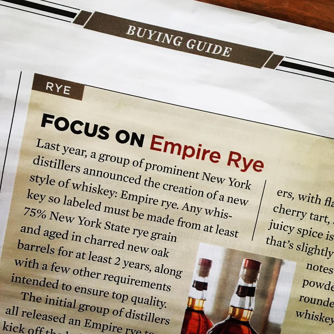 New issue of <a href="/WhiskyAdvocate/">Whisky Advocate</a> on newsstands now includes a nice section in the buying guide about Empire Rye. Go pick up a copy today to learn more about New York State’s whiskey style! #rye #whiskey #ryewhiskey #empirerye #whiskyadvocate #printmedialives