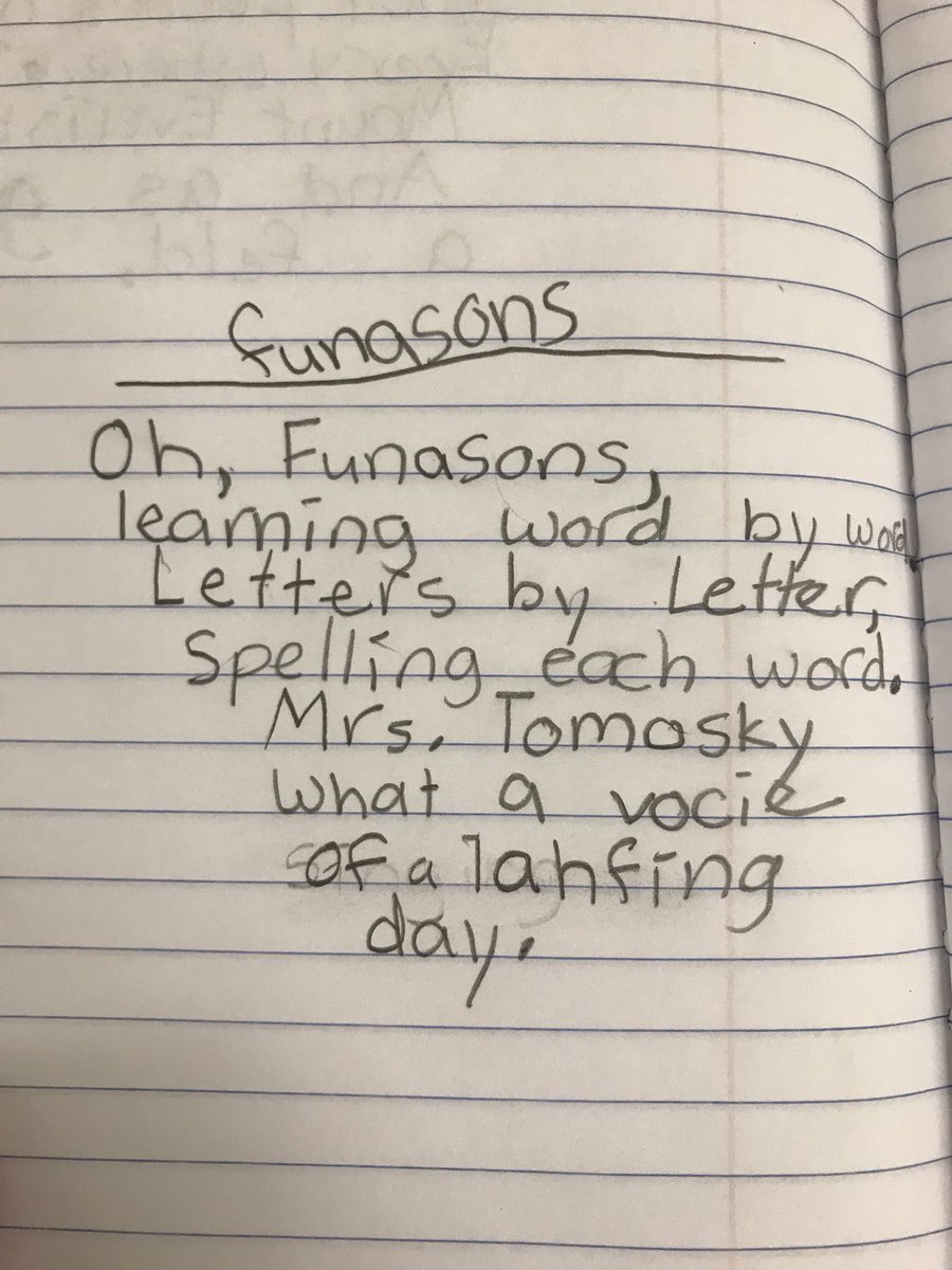 2nd grader that really made my day with a poem!! 😊 #poetry @NutSwampTigers We always have lots of songs, learning, and laughs during Fundations! 🎤<a href="/diane_montesano/">Diane Montesano</a>